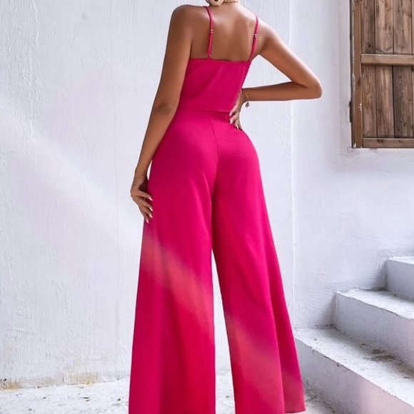 Wide Leg Pants w/ Peplum Cami Knot Front Top set - Picture 2 of 8